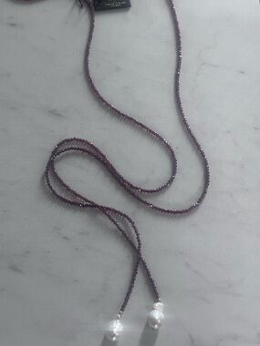 14K Gold Garnet Beaded Lariat Necklace with Pearl Drops